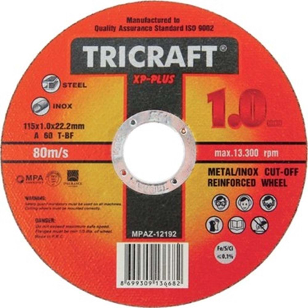 INOX KESİCİ TAŞ 115 x 1.0 x 22 mm(ME3301) TRİCRAFT#