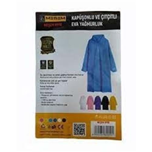 MEŞEM EVA YAĞMURLUK XXL 6 RENK (8998) (siyah, mavi, mor, pembe, sarı, beyaz)+