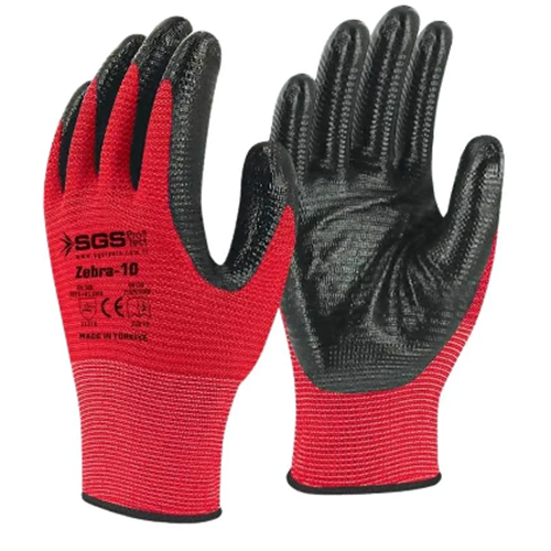 SGS7110 NİTRİL KAPLI ÖRME ELDİVEN KIRMIZI ZEBRA-10