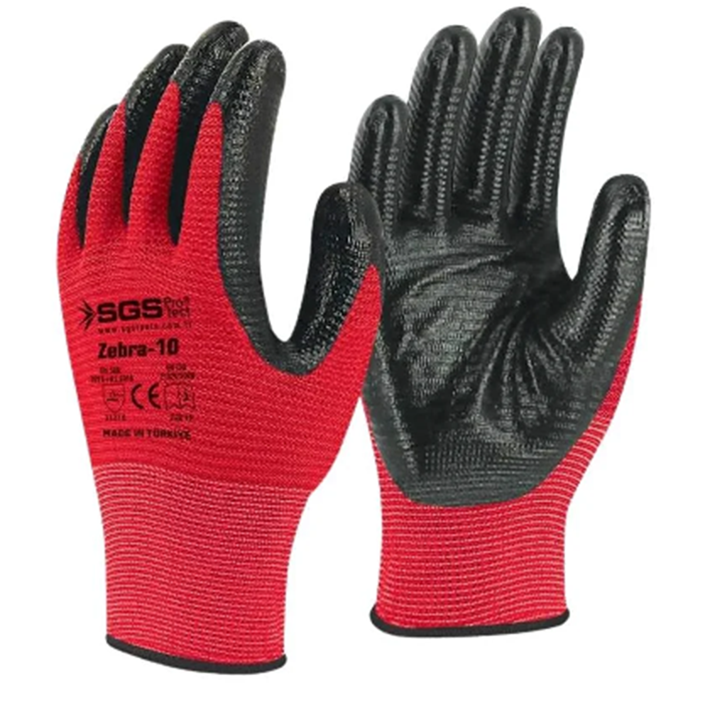 SGS7110 NİTRİL KAPLI ÖRME ELDİVEN KIRMIZI ZEBRA-10